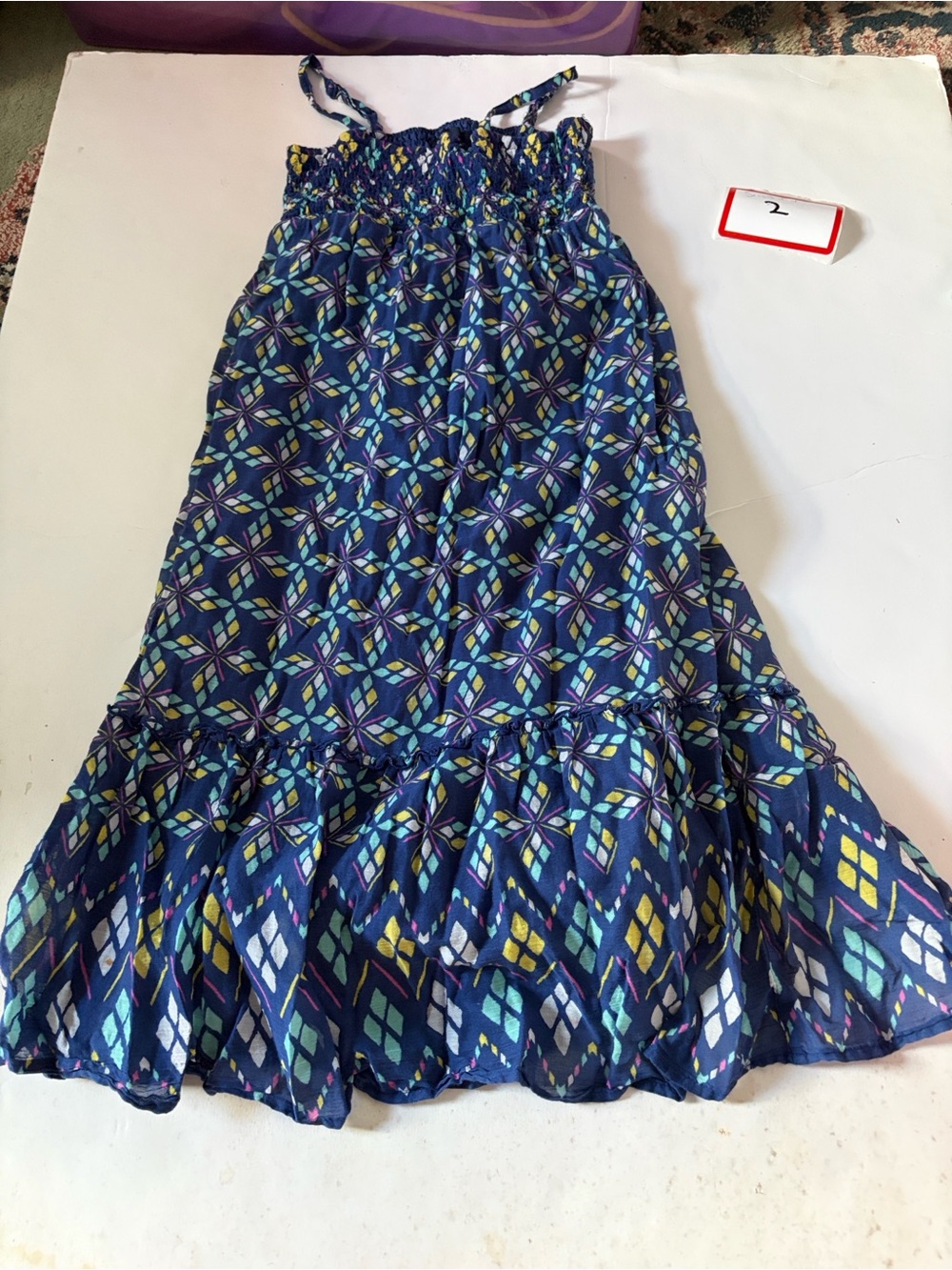 GAP Navy Geometric Tiered Maxi Dress